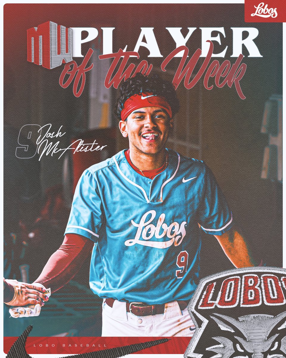 With 3️⃣ homers and a 1.638 OPS over the Lobos' 3-1 week on the road, <a href="/JoshMcAlister4_/">Josh</a> is your <a href="/MountainWest/">Mountain West</a> 𝐏𝐥𝐚𝐲𝐞𝐫 𝐨𝐟 𝐭𝐡𝐞 𝐖𝐞𝐞𝐤 🏔️⚾️

#GoLobos