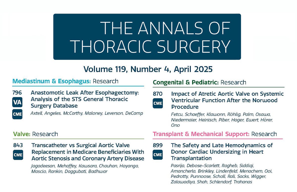 Our April #CME activities are available online! Follow along today for April’s featured #AnnalsCME articles, and access April and previous months’ CME activities here: annalsthoracicsurgery.org/cme/home 🫀