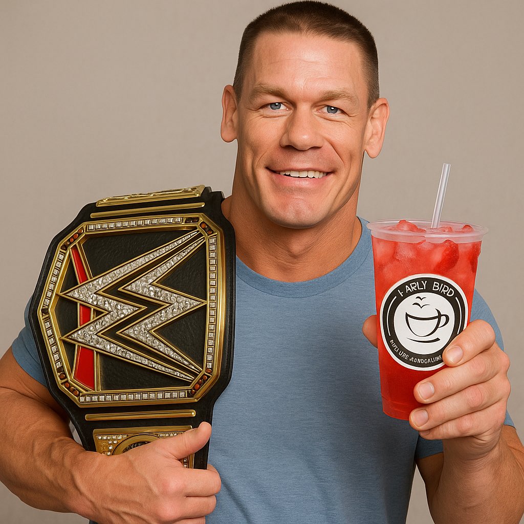 New world record holder John Cena got the belt for the 17th time with the help of Early Bird’s strawberry🍓lemonade🍋 refresher!!! Get yours today to feel like a champ🏆 (product not an official endorsement) #lemonade #yummers #theboys #champ #johncena