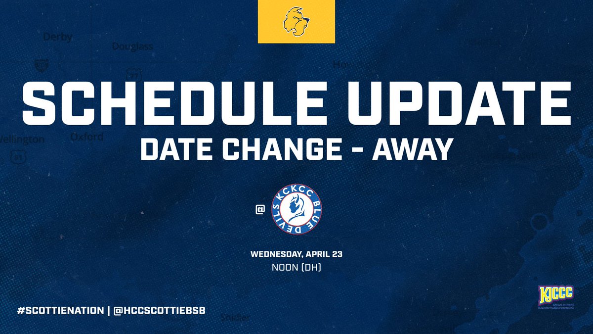Highland Athletics (@hccscotties) on Twitter photo With thunderstorms forecast for the Kansas City area on Thursday, @HCCScottieBSB and <a href="/KCKCCAthletics/">KCKCC Athletics</a> have agreed to reschedule their @KJCCCMedia doubleheader. First pitch of the four-game series is now set for Noon on Weds., April 23.
#ScottieNation With thunderstorms forecast for the Kansas City area on Thursday, @HCCScottieBSB and <a href="/KCKCCAthletics/">KCKCC Athletics</a> have agreed to reschedule their @KJCCCMedia doubleheader. First pitch of the four-game series is now set for Noon on Weds., April 23.
#ScottieNation