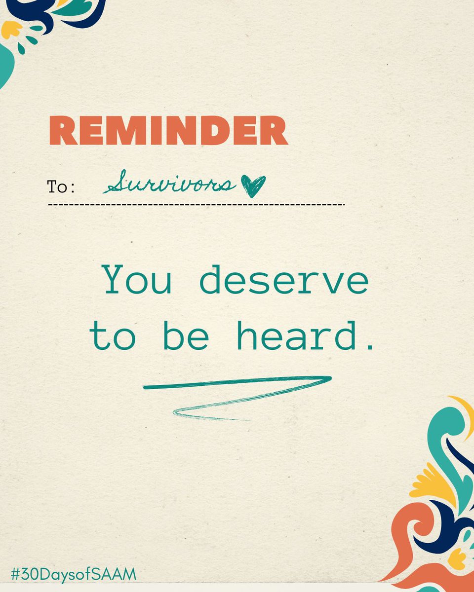 VUProjectSafe's tweet image. To Survivors, you deserve to be heard. We&apos;re here to listen and empower you to decide what&apos;s best for you. #30DaysofSAAM #AffirmingSurvivors #Day21 @nsvrc