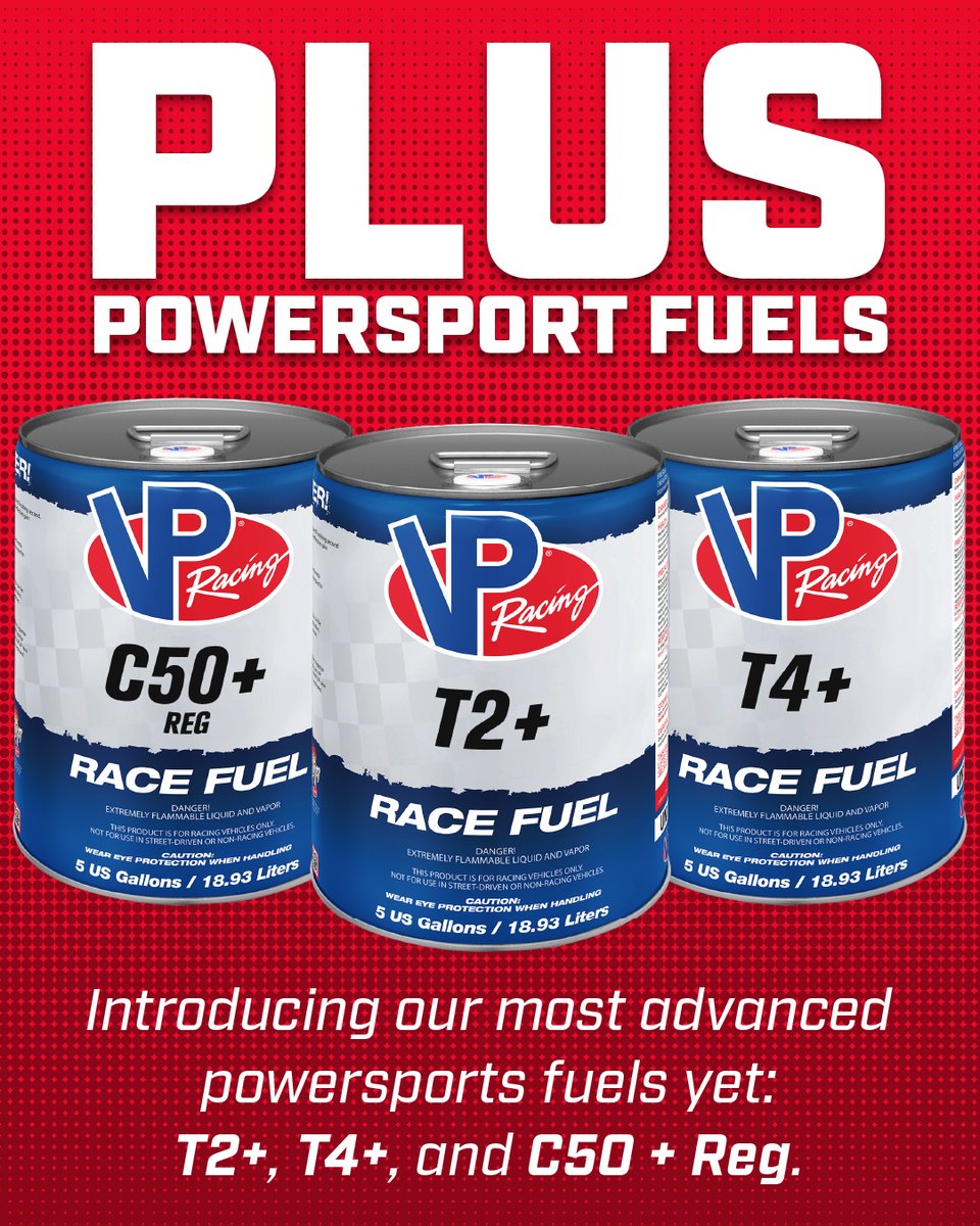 VP_Racing_Fuels's tweet photo. 🔥 Next-level power is here: T2+, T4+, and C50+ Reg from VP Racing Fuels. 

Up to 4% more power, crisper throttle, and new ester-based protection in T2+ &amp; C50+.

Buy a 5-gal pail &amp; get a FREE $100 Power Pack—brake fluid, coolant, detailer, hat &amp; decals. Limited time. https://t.co/xM65lYxcpQ
