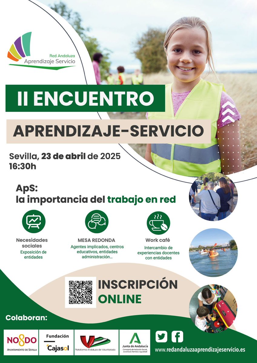 📢 ¡ATENCIÓN! 👶🎨✨

Te invitamos al II Encuentro Andaluz de Aprendizaje-Servicio 🏫💛
📅 Fecha: 23 de Abril
🕔 Hora: 16:30 h
📍 Lugar: Fundación Cajasol. C/ Alvarez Quintero. SEVILLA 📚💡 Inscripciones aquí👇
forms.gle/BqBb6tPeCV4iGo…