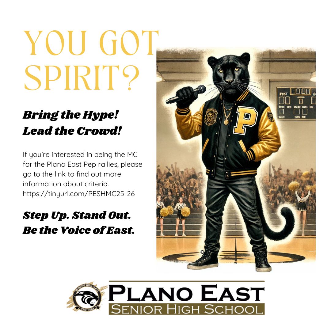 PESH Pep Rally MC Wanted! Are you a rising senior who’s energetic, outgoing, and ready to hype up the student body? We’re looking for our 2025–26 MC! Go to tinyurl.com/PESHMC25-26 to find out more information about how you could inspire the pride!