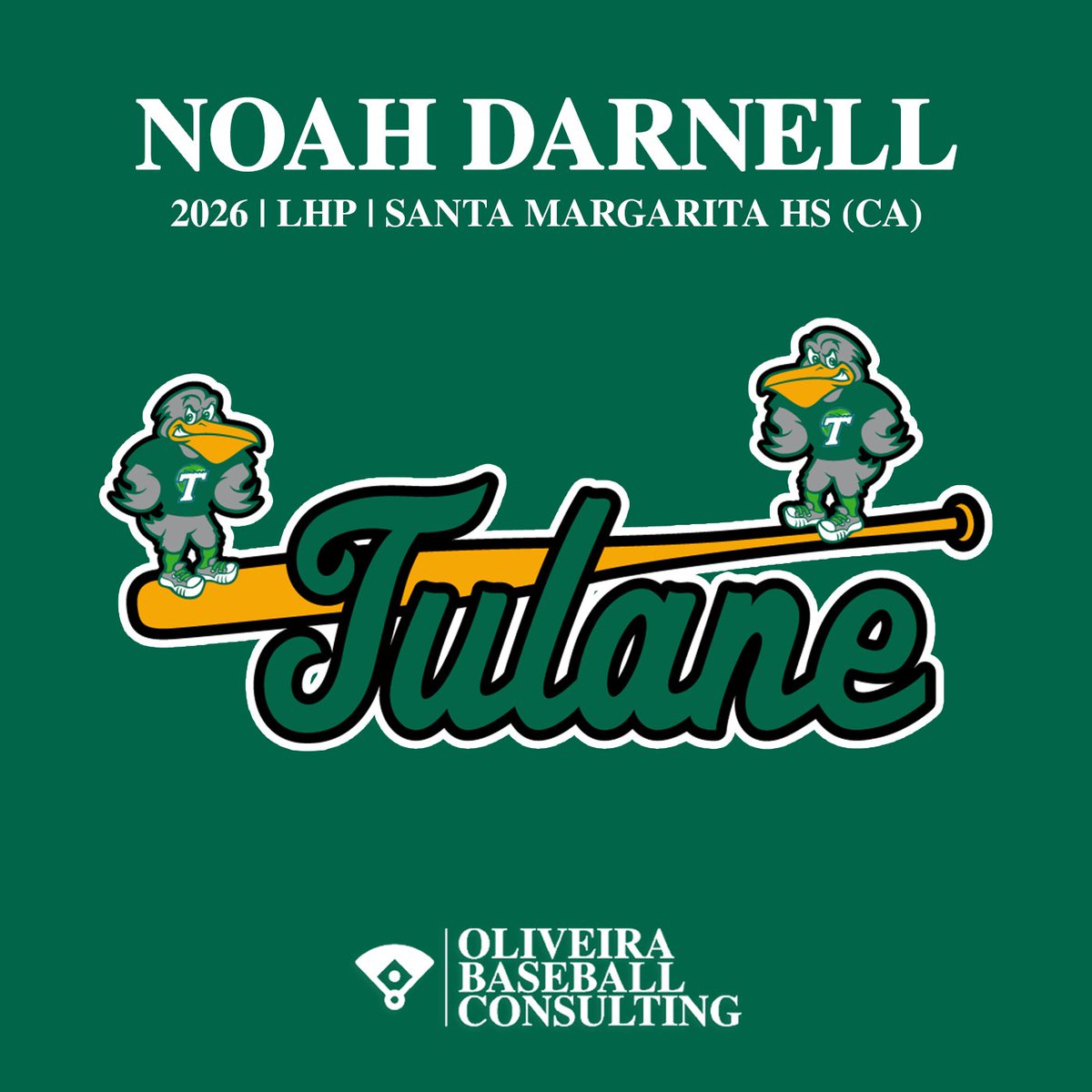 OBC_Recruits's tweet image. Congrats to Noah Darnell on his commitment to Tulane University. The SoCal lefty is heading to New Orleans to play for the Green Wave. Fired up for the Darnell family. #Tulane #RollWave #AAC #Committed #OBC