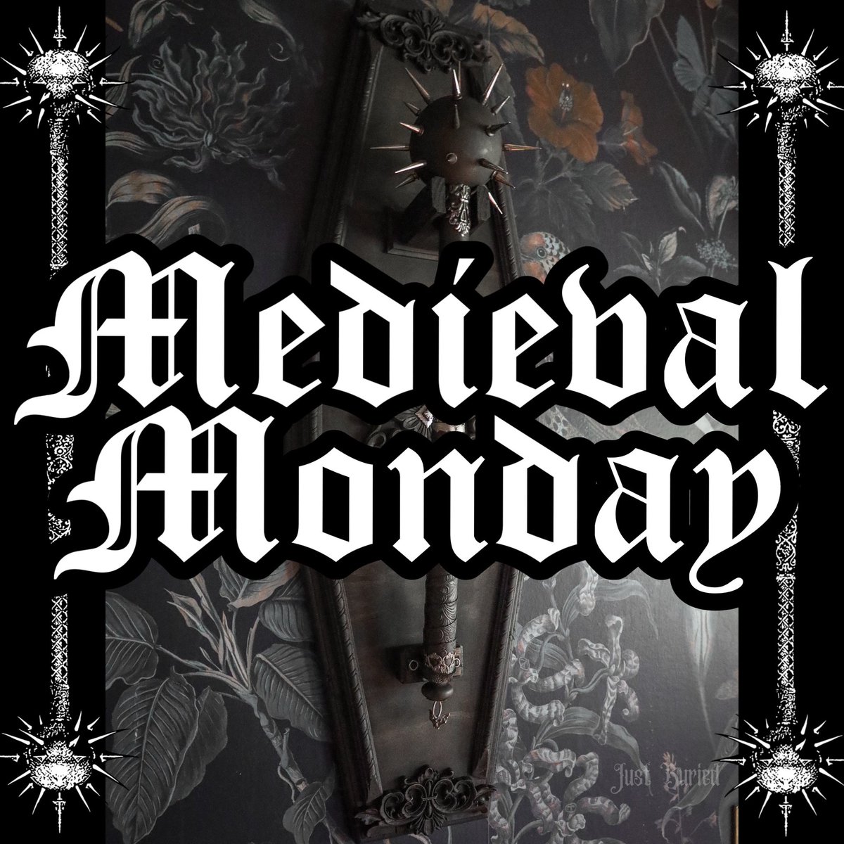 JUSTBURIED_CO's tweet photo. Kicking off our first ever 
MEDIEVAL⚔️MONDAY
~The Impaler~
Our variant of the Morningstar mace,  wooden, decorative ornate details. Metal spikes attached to wooden sphere, paired with metal lace accents, brass bat at top of grip area that is wrapped with embossed faux leather. https://t.co/HGzxDL40Nc