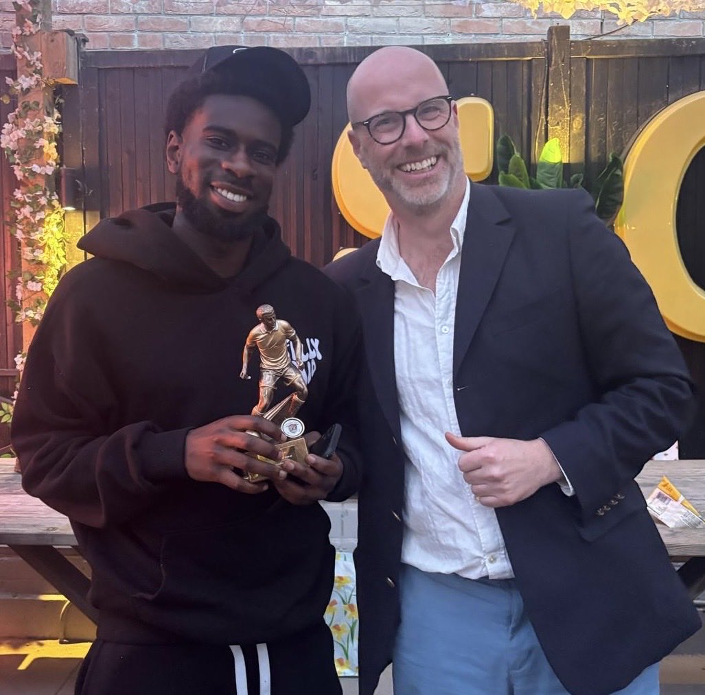 guildfordcityfc's tweet image. It was City’s presentation event this weekend. Here vice-chair Ed Shires presents top scorer to Manny Acheampong, Supporters’ and Managers’ Player of the season to Ben Gambrah, Players’ Player to Ben Drake, and Goal of the Season to Darnell Jon-Peter.