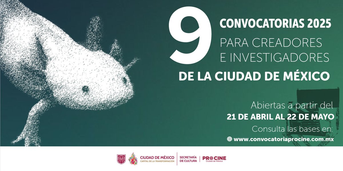 procine_oficial's tweet photo. 🎬 ¡Atención, comunidad cinematográfica de la CDMX!
#PROCINE lanza sus Convocatorias 2025 🎉
Consulta las bases del 21 de abril al 22 de mayo 👉 https://t.co/GGybaa0IYu
📅 Registro a partir del 23 de abril.
@CulturaCiudadMx https://t.co/v7YZsZZaOQ