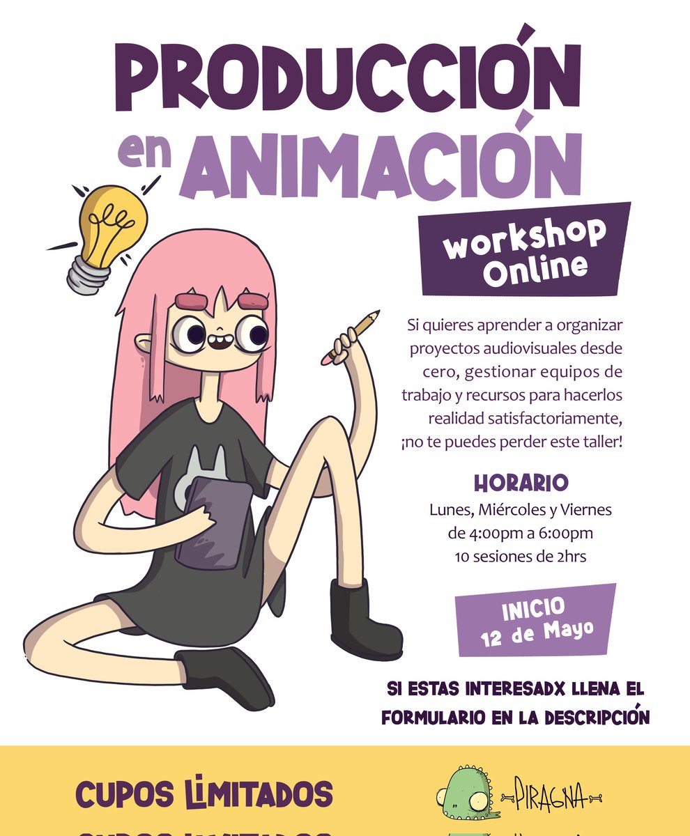 PIRAGNA_SAS's tweet photo. TALLER DE PRODUCCIÓN EN ANIMACIÓN 💚 

Hay múltiples cargos en las producciones animadas fuera de los talentos artísticos, por ello queremos formar productores y coordinadores de producción con la capacidad de gestionar grandes proyectos animados! 

https://t.co/pdbTxils6a https://t.co/LUrq5wMpFJ
