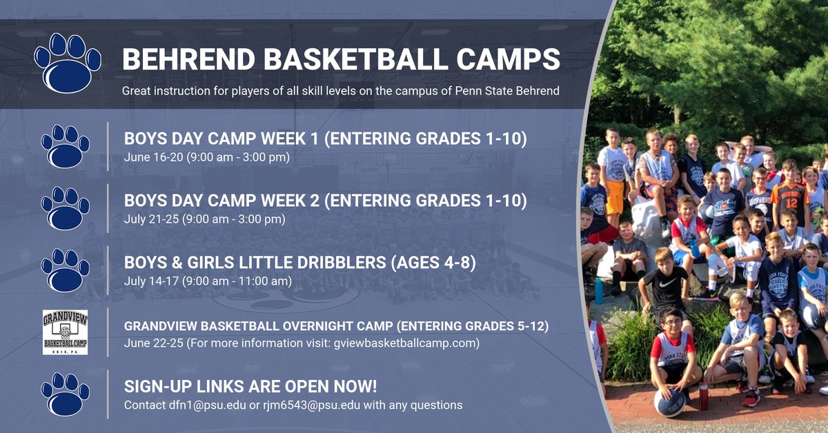 PSBhoops's tweet photo. 🚨SUMMER CAMP SEASON IS ALMOST HERE!🚨

Sign-up now to reserve your spot!

Email rjm6543@psu.edu with any registration questions.

Day Camp / Little Dribblers: https://t.co/ZzVO6w1yE0

Grandview: https://t.co/igPs6QFbCm https://t.co/Cvt4KWeIhK