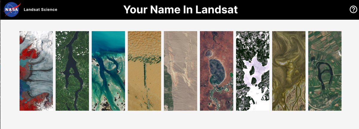 NASAEarthData's tweet photo. Earth Day is almost here! Join us in celebrating our favorite planet by using the amazing Your Name in @NASA_Landsat app to spell out your name using satellite imagery! 🌎🛰️

Try it here: https://t.co/zrLbBxwJjq
#EarthDay https://t.co/FnsLeug0zk