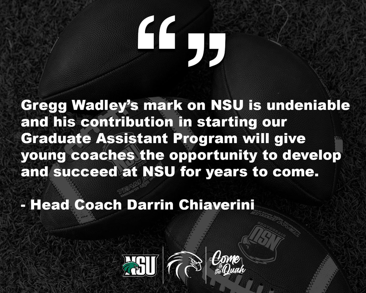 Northeastern State Football (@nsu_football) on Twitter photo Northeastern State University Alum Gregg Wadley has partnered with <a href="/NSU_Football/">Northeastern State Football</a> for a great cause to develop young coaches! Thank you Gregg! #Come2TheQuah 🦅🔥🦅🔥 Northeastern State University Alum Gregg Wadley has partnered with <a href="/NSU_Football/">Northeastern State Football</a> for a great cause to develop young coaches! Thank you Gregg! #Come2TheQuah 🦅🔥🦅🔥