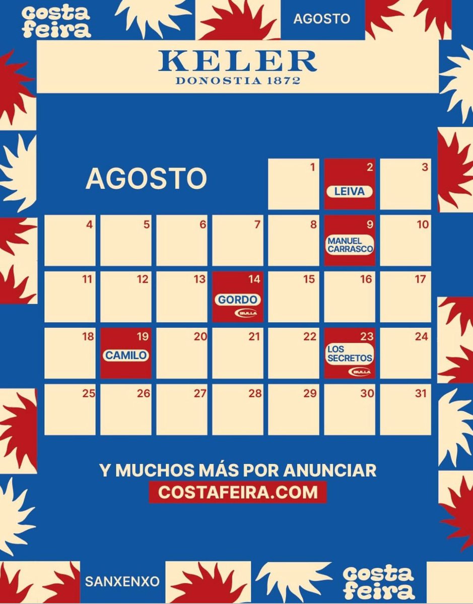 GALICIAenCONCIERTO (@gal_concierto) on Twitter photo Así van las confirmaciones del #costafeira de <a href="/concello_sxx/">Concello de Sanxenxo</a> Sanxenxo con <a href="/Leiva_Oficial/">Leiva Oficial</a> <a href="/CamiloMusica/">Camilo</a> <a href="/manuelcarrasco_/">Manuel Carrasco</a> <a href="/los_secretos/">Los Secretos</a> <a href="/GordoSZN/">GORDO</a> info:galiciaenconcierto.com/conciertos-des… Así van las confirmaciones del #costafeira de <a href="/concello_sxx/">Concello de Sanxenxo</a> Sanxenxo con <a href="/Leiva_Oficial/">Leiva Oficial</a> <a href="/CamiloMusica/">Camilo</a> <a href="/manuelcarrasco_/">Manuel Carrasco</a> <a href="/los_secretos/">Los Secretos</a> <a href="/GordoSZN/">GORDO</a> info:galiciaenconcierto.com/conciertos-des…