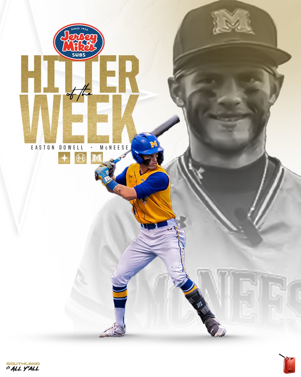 STAYING RED HOT

After hitting a remarkable .667 in earning McNeese another series win, <a href="/McNeeseBaseball/">McNeese Baseball</a> shortstop Easton Dowell was named the <a href="/jerseymikes/">Jersey Mike's Subs</a> Southland Hitter of the Week!

#GTL x <a href="/Easton_D11/">Easton Dowell</a>