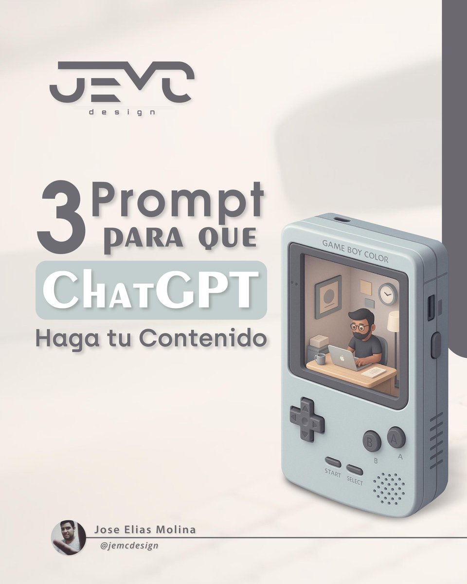JemcDesign's tweet photo. ✨ ¡Haz que ChatGPT Trabaje por Ti! 🚀

📲 Aquí tienes 3 prompts clave para que tu contenido en redes sociales sea un éxito:

1️⃣ Ideas para tu nicho
2️⃣ Guión para Reel o Video
3️⃣ Texto para descripción

https://t.co/z7UlDxT9X0

#RedesSociales #ChatGPT #CreaConIA #MarketingDigital https://t.co/x5Wx3K6RHZ