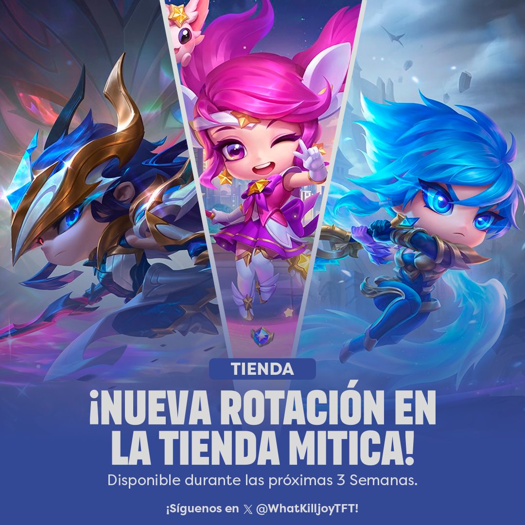 WhatKilljoy ✦ Teamfight Tactics (@whatkilljoytft) on Twitter photo ¡Nueva Rotación en la Tienda Mítica! Disponible durante las próximas 3 semanas.
🔔 ¿Ya sigues a <a href="/WhatKilljoyTFT/">WhatKilljoy ✦ Teamfight Tactics</a>? ¡Únete a la comunidad y mejora tu Juego! ¡Nueva Rotación en la Tienda Mítica! Disponible durante las próximas 3 semanas.
🔔 ¿Ya sigues a <a href="/WhatKilljoyTFT/">WhatKilljoy ✦ Teamfight Tactics</a>? ¡Únete a la comunidad y mejora tu Juego!
