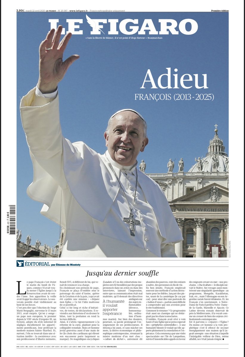 Le_Figaro's tweet image. 📰 Voici la Une du «Figaro» du mardi 22 avril.

→ lefigaro.fr/vox/societe/l-…