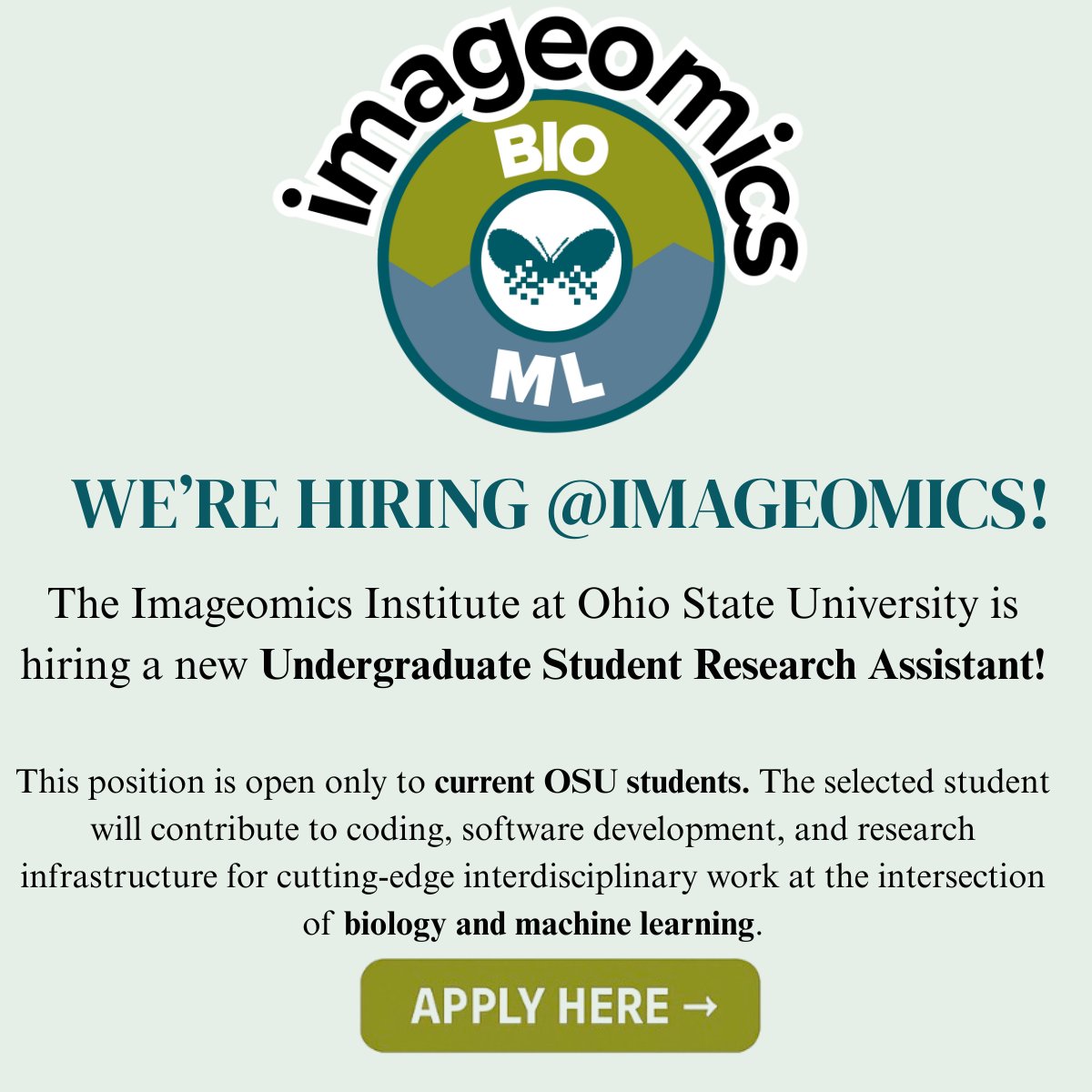 🚨 OSU Students!
We’re hiring an Undergraduate Research Assistant at @Imageomics (OSU only)!
🧬 Work at the intersection of biology + machine learning
🛠️ Contribute to research software + infrastructure
🔗 Apply here: myworkday.com/osu/d/inst/15$…
