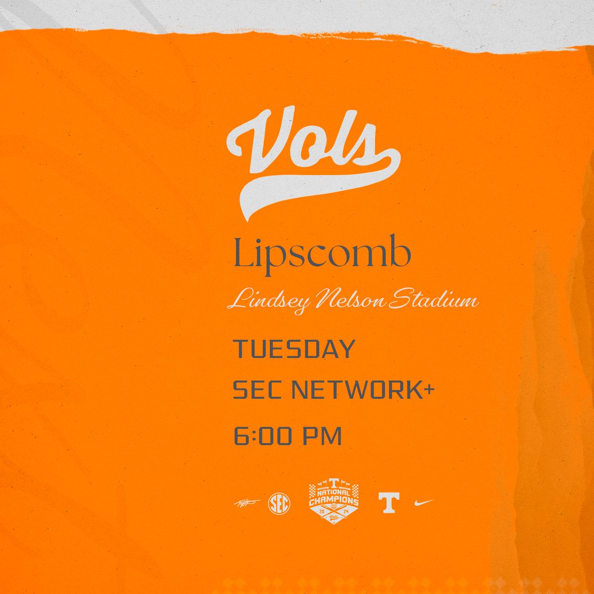 Vol_Baseball's tweet photo. New week starts with an in-state clash with the Bisons on Tuesday night!
๐ฐ PREVIEW: https://t.co/VQuczRmGaf
#GBO // #BeatLipscomb https://t.co/p3cBWvLh3o
