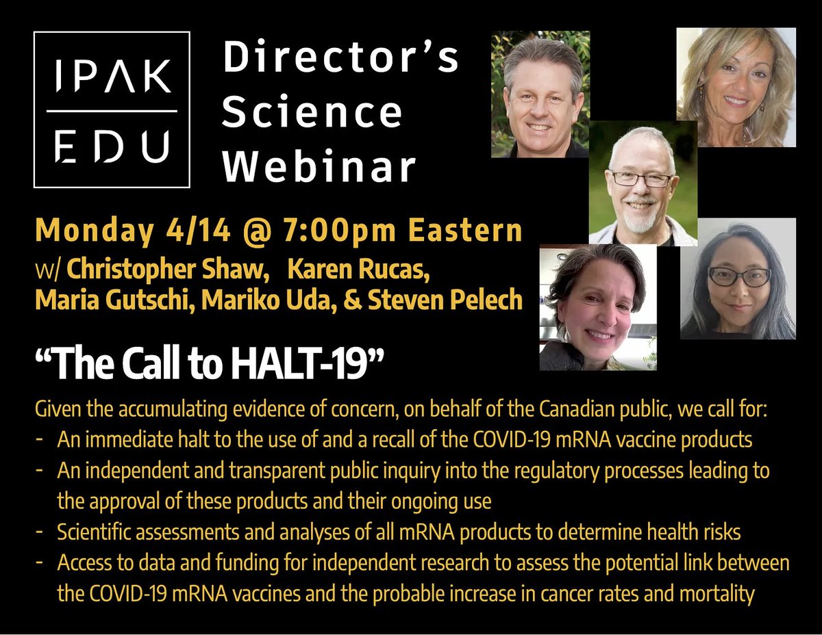 A Call to Halt the COVID-19 mRNA Vaccines

"As qualified Canadian and international researchers and professionals, we are extremely concerned as evidence questioning the quality, efficacy and safety of the COVID-19 mRNA (more precisely, modified mRNA or modRNA) vaccines continues