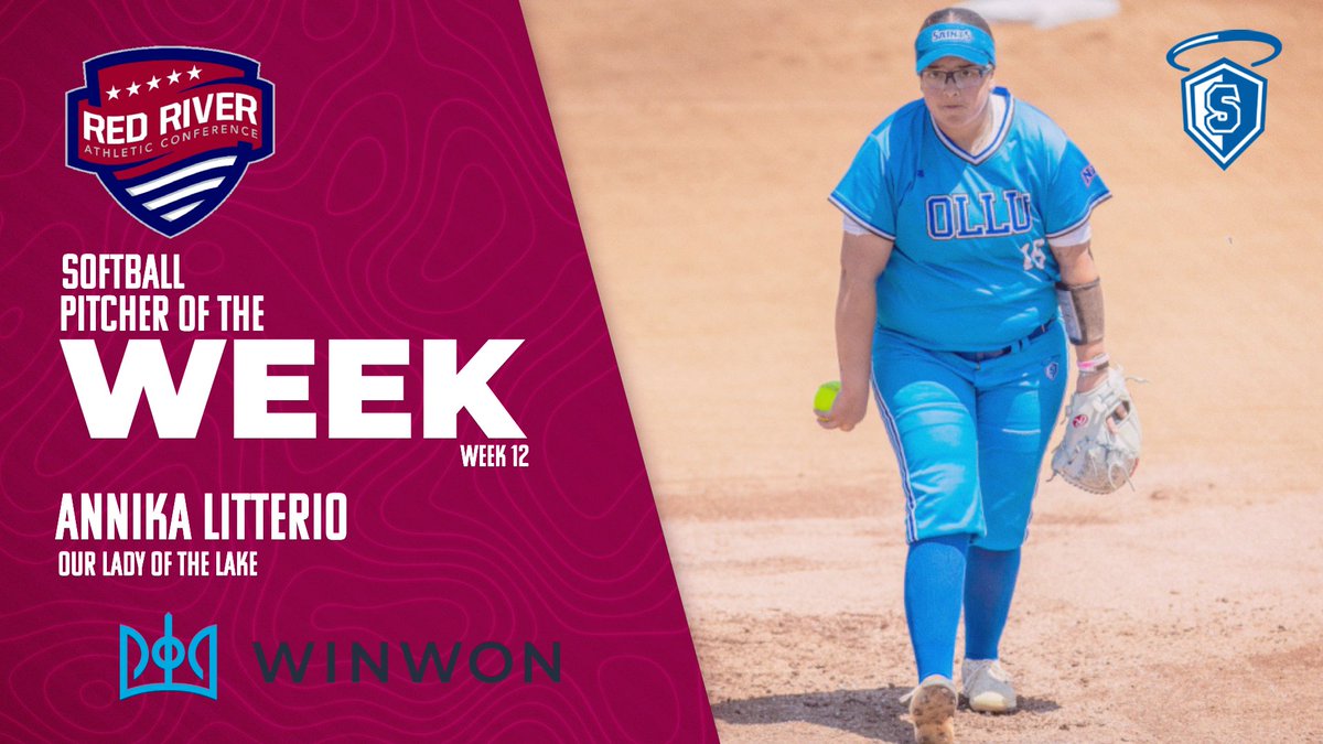 Annika Litterio of @ollusaints was named @winwontech RRAC softball pitcher of the week for April 14-20...her third award of the season. Story: redriverconference.com/general/2024-2…