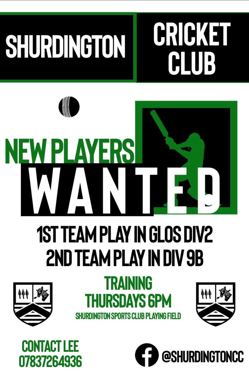 With the season less than two weeks away we are still on the hunt for some extra players , wether you are new to the sport or fancy a change of scenery feel free to head on down , nets every Thursday and games played on a Saturday 🏏🏏, any questions feel free to drop a DM