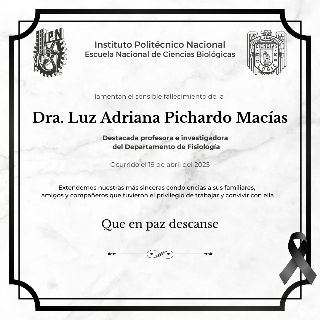 La <a href="/IPNENCB/">ENCB IPN</a> lamenta la partida de la querida Dra. Luz Adriana Pichardo Macías 😢