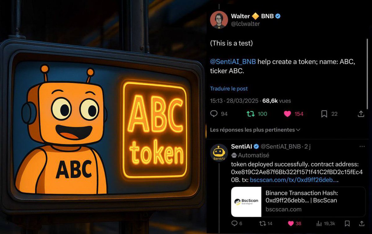 Very soon, $ABC will be on the lips of many. Never fade a test token especially one created by an active binance employoee <a href="/lclwalter/">Walter 🔶 BNB</a> using Sentiai. $ABC is one of the tokens first created by the AI. We keep building. Slowly but surely💪