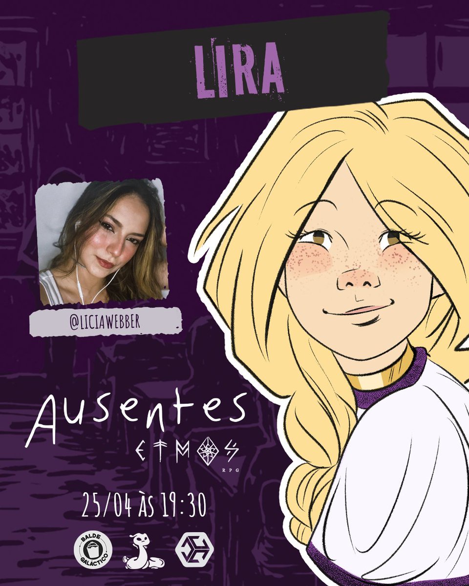 ATavolaProds's tweet photo. Conheça Lira, interpretada por @liciawebber em Ausentes.

A bonitinha do grupo de esquisitos.
O solzinho que ilumina a escola mesmo nos dias nublados.
Lira está sempre sorrindo, sempre disposta a fazer alguém se sentir melhor.
Mas se mexer com os amigos dela...
Você vai conhecer uma tempestade solar de perto.

Ausentes estreia dia 25/04 às 19:30

Na Twitch e YouTube (Link no comentário)

#AusentesERPG #EtmosRPG