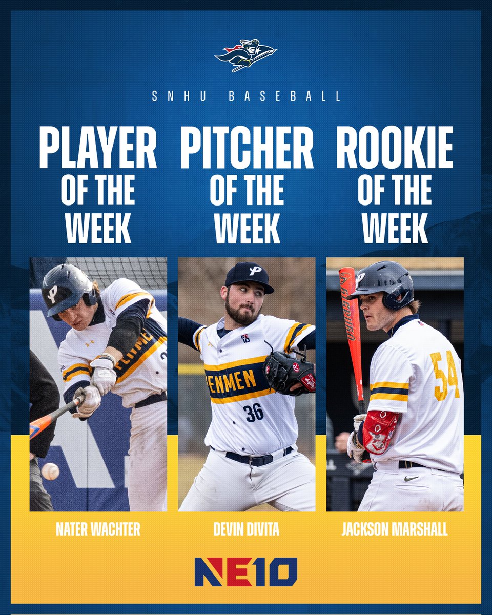 <a href="/SNHU_Baseball/">SNHU Baseball</a> Sweeps NE10 Weekly Honors snhupenmen.com/news/2025/4/21…