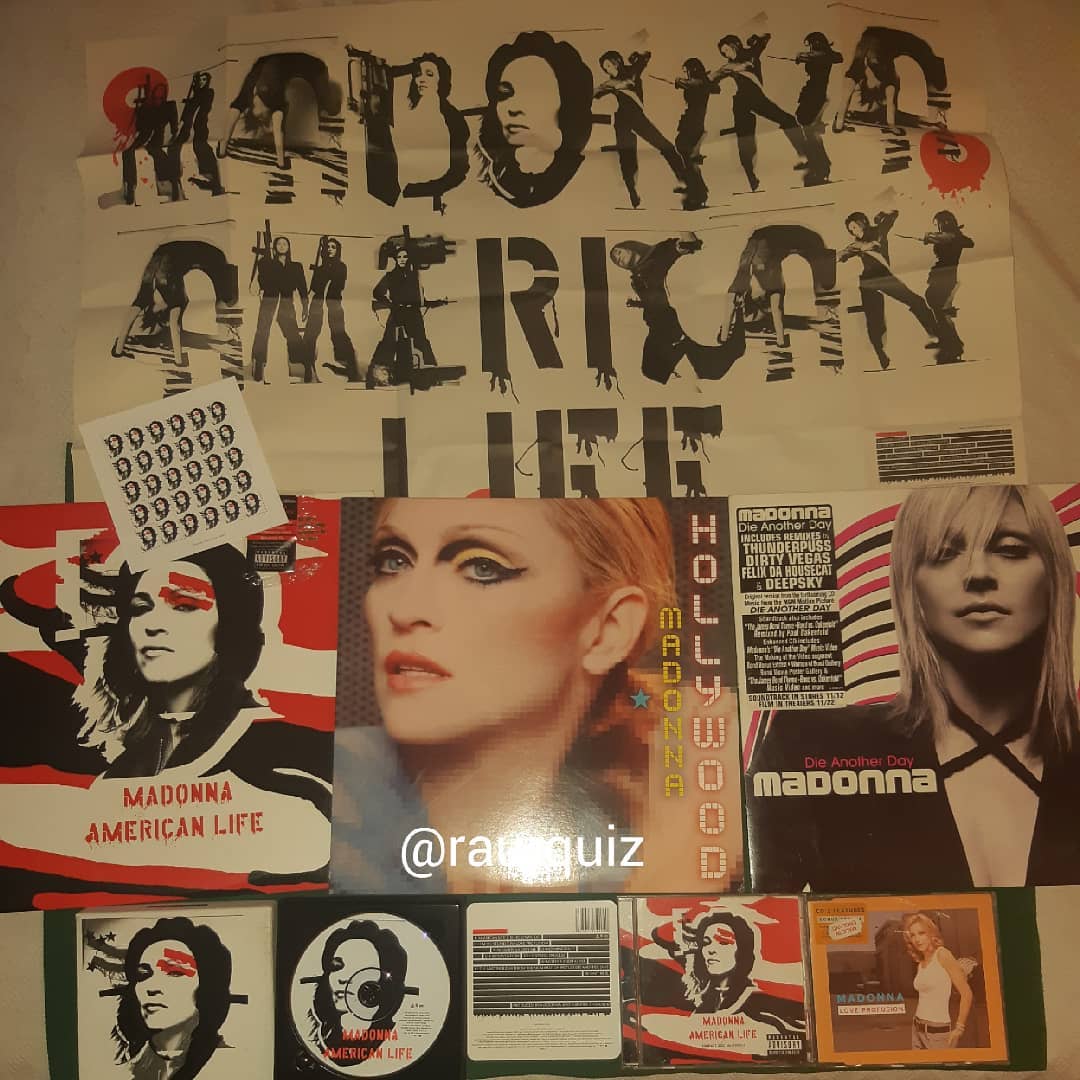 raurquiz's tweet photo. #otd @madonna #madonna #americanlife #specialedition #hollywood #imsostupid #nobodyknowsme #nothingfails #intervention #xtaticprocess #motherandfather #dieanotherday #easyride #cd #vinyl #vinilo @warnermusic @soundstoryuk @Albumism https://t.co/Kw7dmYmYKl