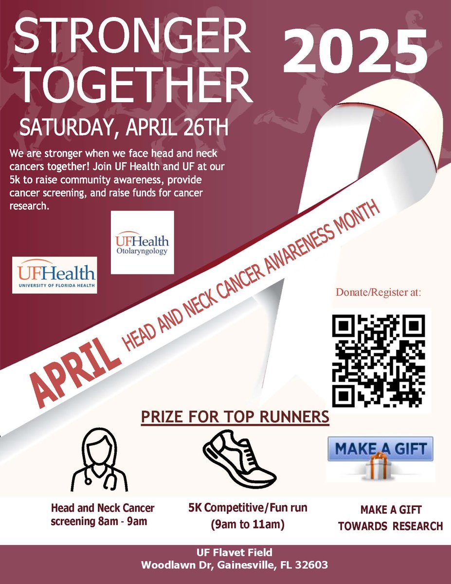 Join us on Saturday April 26th for the 4th Annual Head and Neck Cancer Awareness Walk/Run/Race!  See the attached flyer for more details.