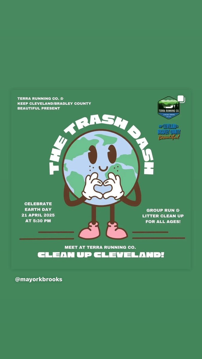 Join us today at 5:30pm at Terra Running for the 2nd annual Trash Dash!

Keep Cleveland and Bradley County Beautiful will be providing trash grabbers, gloves and safety vests. The idea is simply to pick up as much litter as you can while getting some good old-fashioned exercise.