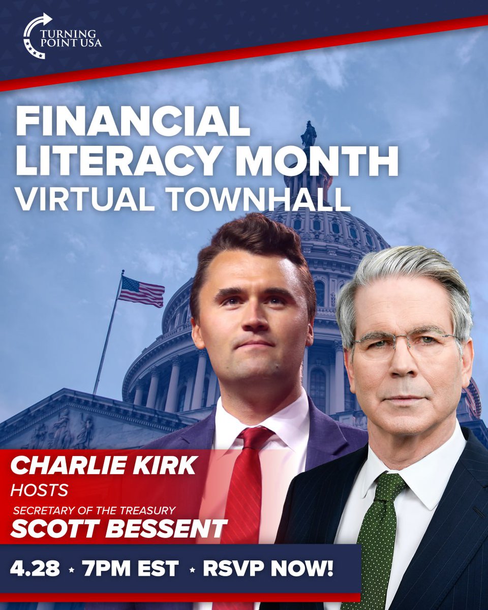 🚨TPUSA STUDENTS EXCLUSIVE🚨

Charlie Kirk is hosting Secretary of the U.S. Treasury Scott Bessent for a powerful conversation you won’t hear anywhere else. 🇺🇸👏🏼

Don't miss TPUSA’s Virtual Townhall!! RSVP now — events2022.tpusa.com/events/financi…