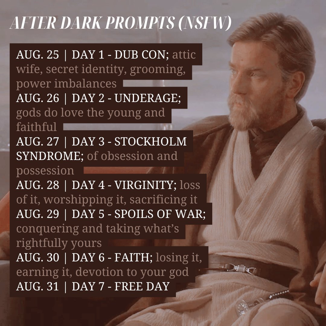 obkfest's tweet photo. projects don't need to be strictly based off of a myth, feel free to take inspo from any sort of element of greek mythology, from something as vague as a creature au, to something specific as obikin paired with a greek couple au.

take a look at the prompts below! https://t.co/wzkYNnIPK7