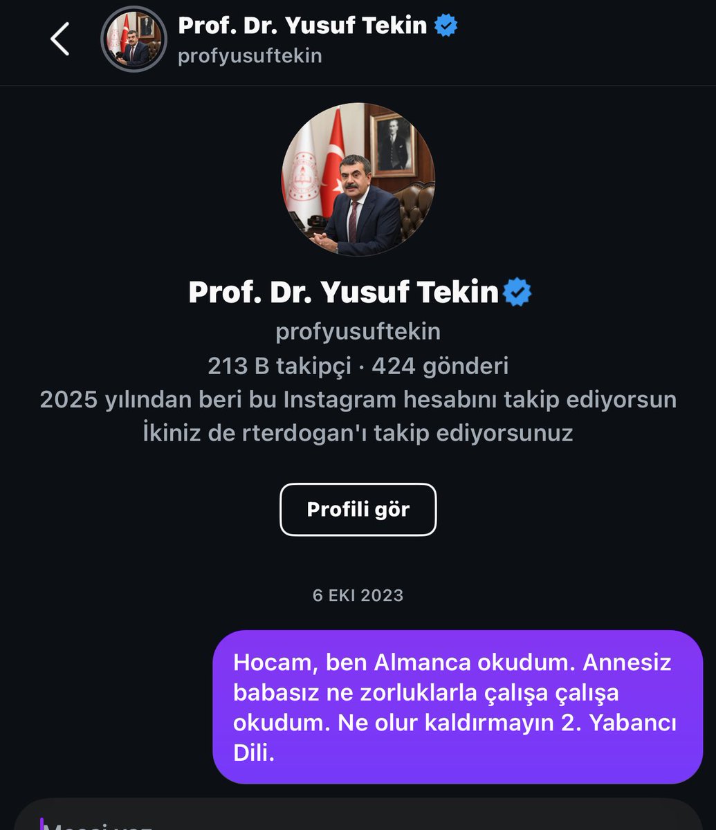 06.10.2023 da size yazılmış bir tweet Sayın Bakanım. Biz gençler ne zaman mutlu olacağız?
Almanca'nın revize olmasını istiyoruz🙏
#Ankarada2024EkAtamaTalebi