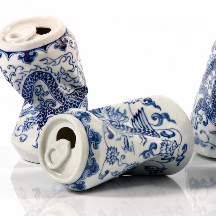 Lei Xue: 'Drinking Tea' (2009)

Smashed Cans Sculpted and Hand Painted in the Traditional Style of Ming Dynasty Porcelain.