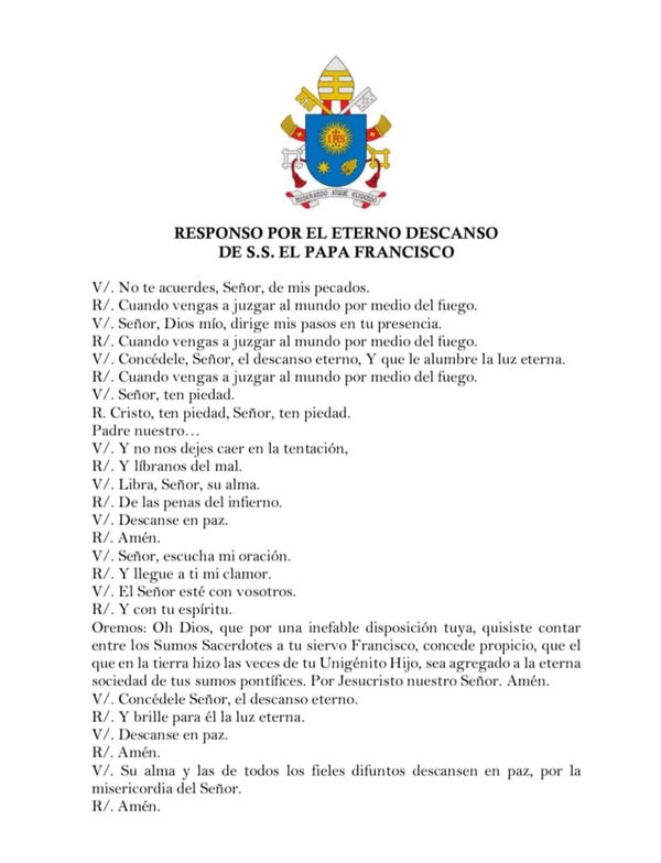 Responso por el eterno descanso de S.S. el Papa Francisco.