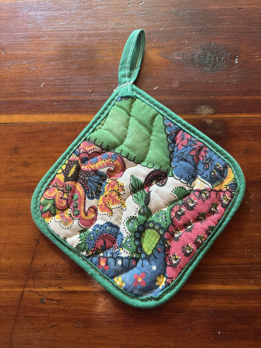 First addition to my community bank memorabilia collection in a while. It’s not every day you see a promotional potholders holder. I particularly like the vintage patchwork pattern on the reverse.