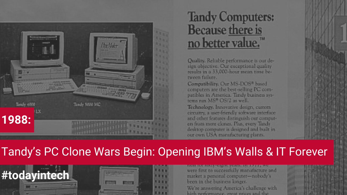 netterrain's tweet image. #OnThisDayinTechHistory, back in 1988 -
⚔️ Tandy’s 1988 PS/2 clones cracked IBM’s MCA stronghold.  Proprietary lost. Openness won.  Visibility is still king.  

🖥️ @ComputerHistory @DigiBarn @TechTimeTraveler 

#RetroTech #ITHistory #CloneWars #Tandy