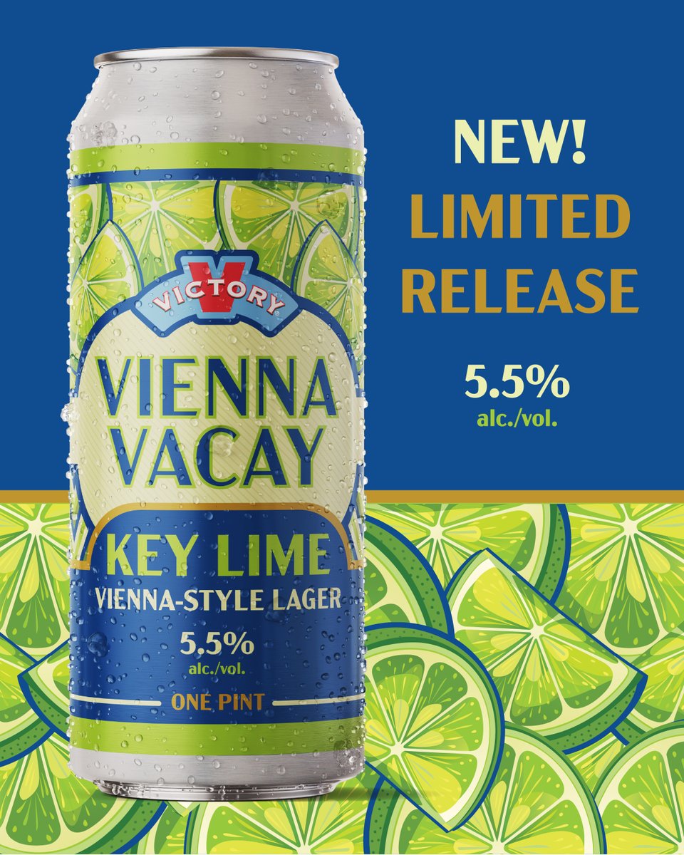 NEW SMALL BATCH ALERT ☀️ This Key Lime Vienna Lager is bursting with notes of fresh and zingy lime, with a slightly sweet finish from the crisp German Malt. The perfect thirst-quenching summer sipper.​ Available at Victory Taprooms this Friday and at your local beer spot soon.