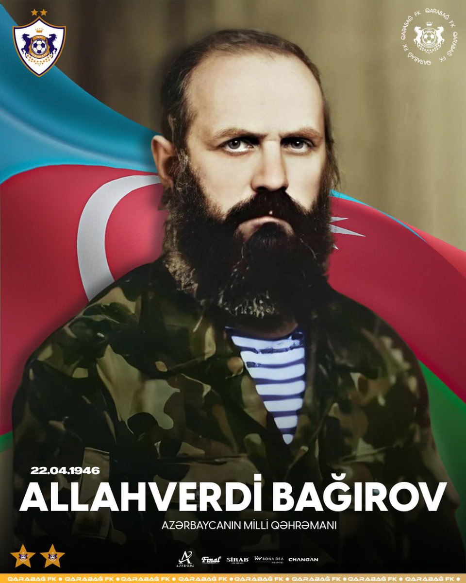 Bu gün Milli Qəhrəman, komandamızın futbolçusu və baş məşqçisi olmuş Allahverdi Bağırovun doğum günüdür. Allahverdi Bağırov I Qarabağ müharibəsi zamanı 1992-ci il iyunun 12-də şəhid olmuşdur.

Allah rəhmət etsin!

#QarabağFK #AllahverdiBağırov