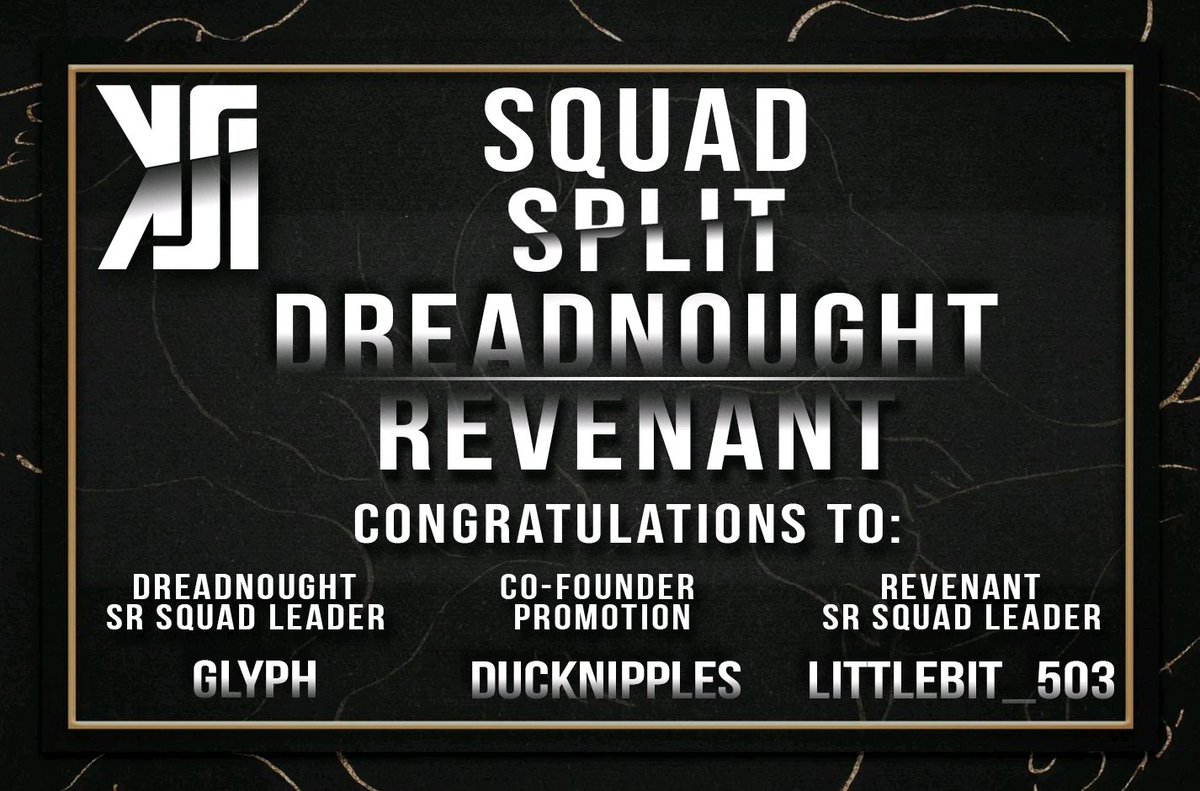 KSIGlobal's tweet photo. π¨ Exciting news! Dreadnought has split once more to form Revenant! π Congratulations to Glyph, Ducknipples, and Littlebit_503 on their new roles! #SquadSplit #Dreadnought #Revenant https://t.co/zAPJDvOV8U