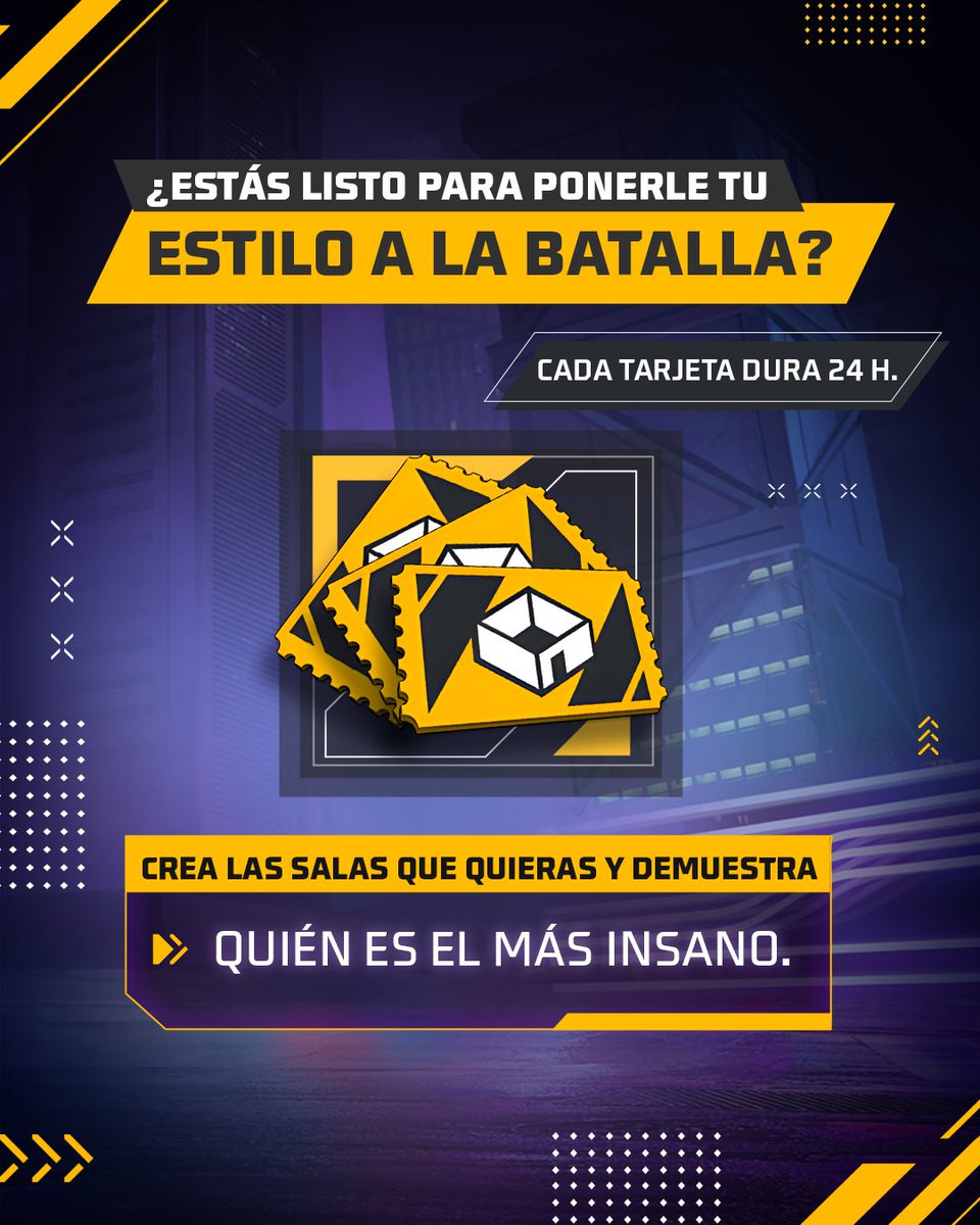 💥 ¡HAZ TODAS LAS SALAS QUE QUIERAS con tus amigos!

Obtén tarjetas de sala de 24h desde HOY hasta el 21 de mayo y conoce cómo hacer tus propias reglas de batalla. 💪

📲 ¡Entra todos los días para obtener 1 tarjeta diaria! 
❓ ¿Qué reglas insanas le pondrás a tus partidas?