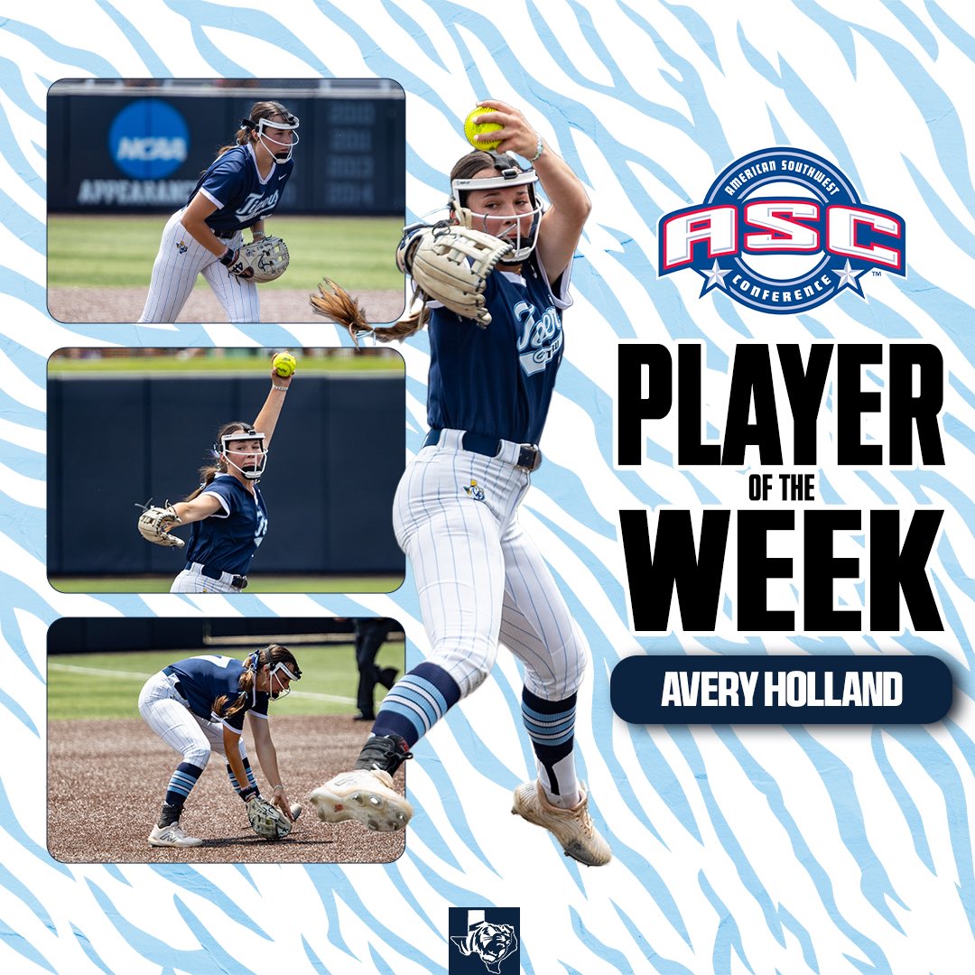 ETBU_Softball's tweet photo. Congratulations to Avery Holland on being named the ASC Softball Pitcher of the Week!

#TexasTigers #ValorGals https://t.co/rTeT8kliUV