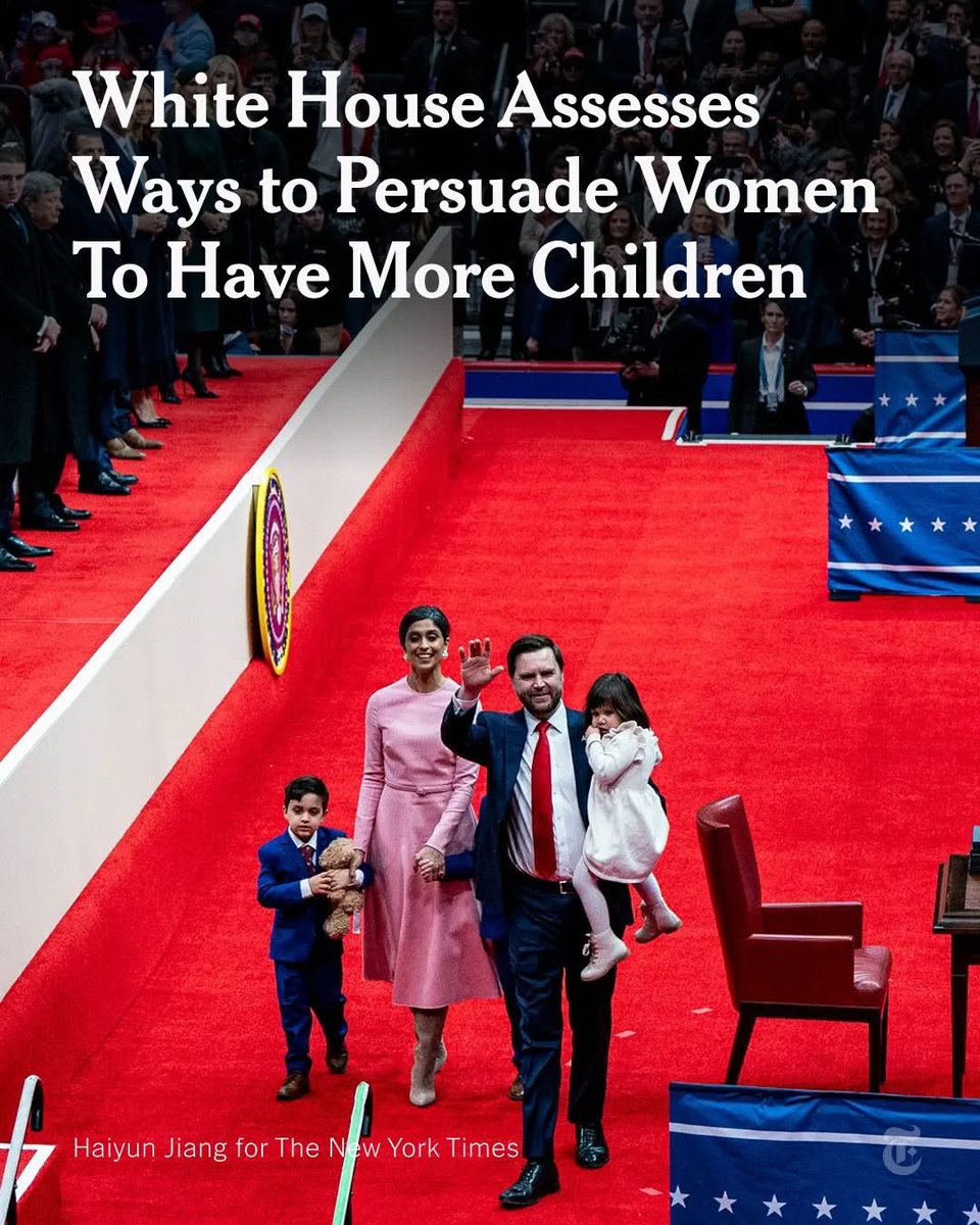 The White House trying to persuade women to have more kids while denying us reproductive rights, healthcare, childcare, paid leave, affordable housing and equal pay, and destroying education is truly dystopian.