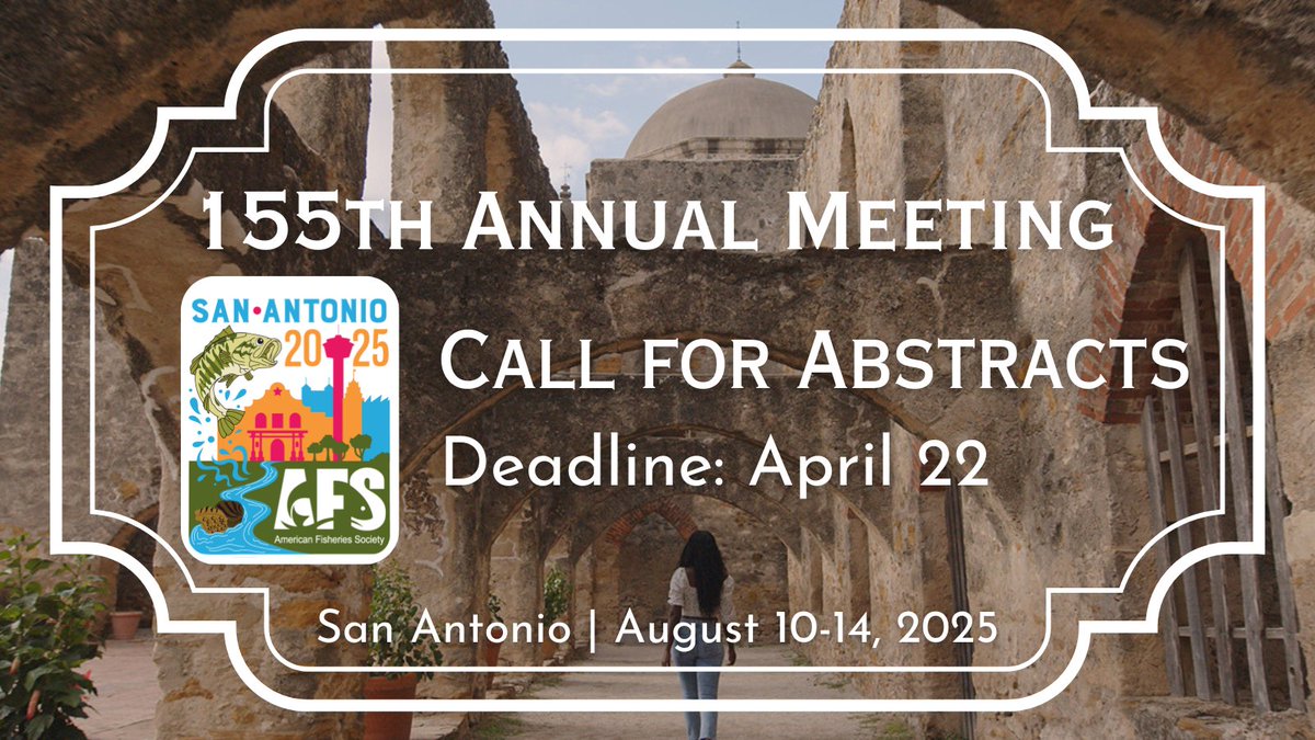 AmFisheriesSoc's tweet photo. Just one more day to submit your abstract for the #AFS155 Annual Meeting in San Antonio! Explore our full line up of sessions at https://t.co/m1lEKeFpf1, including the Black Bass Symposium 2025. Submit your abstract by Tuesday, April 22: https://t.co/w7w9tUfHxX https://t.co/t4IdSkndpt