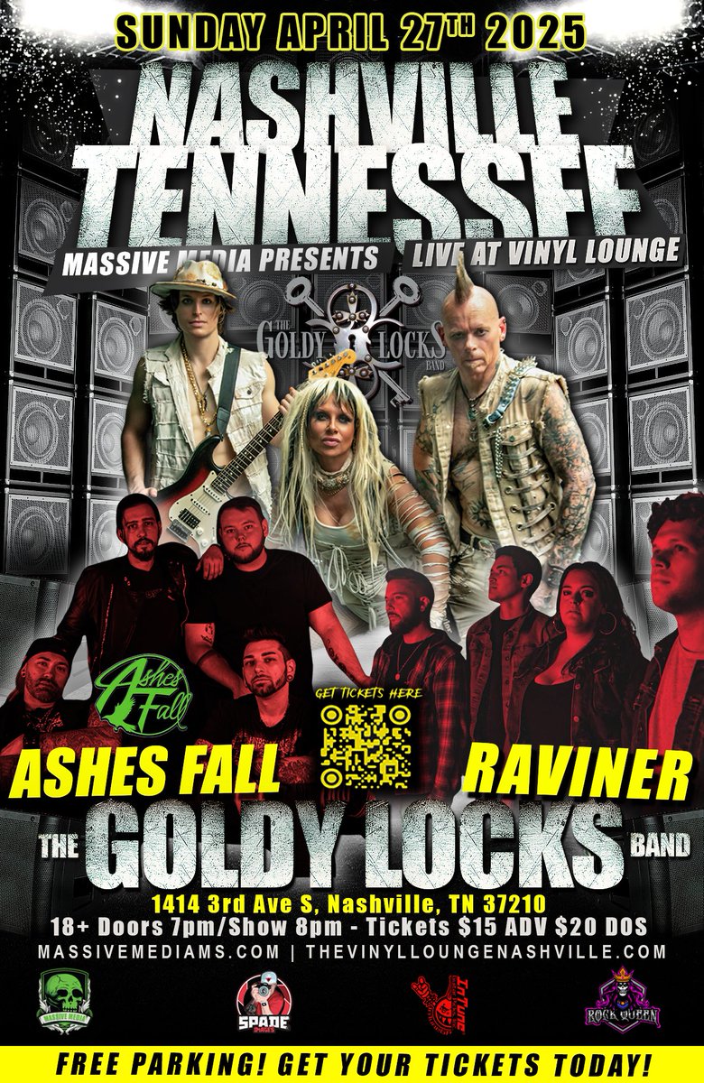 Goldylocksrocks's tweet photo. SUNDAY NASHVILLE TENNESSEE!
#VinylLounge #GoldylockSBand #AshesFall #Raviner #MassiveMedia https://t.co/vlqSp6Psar
