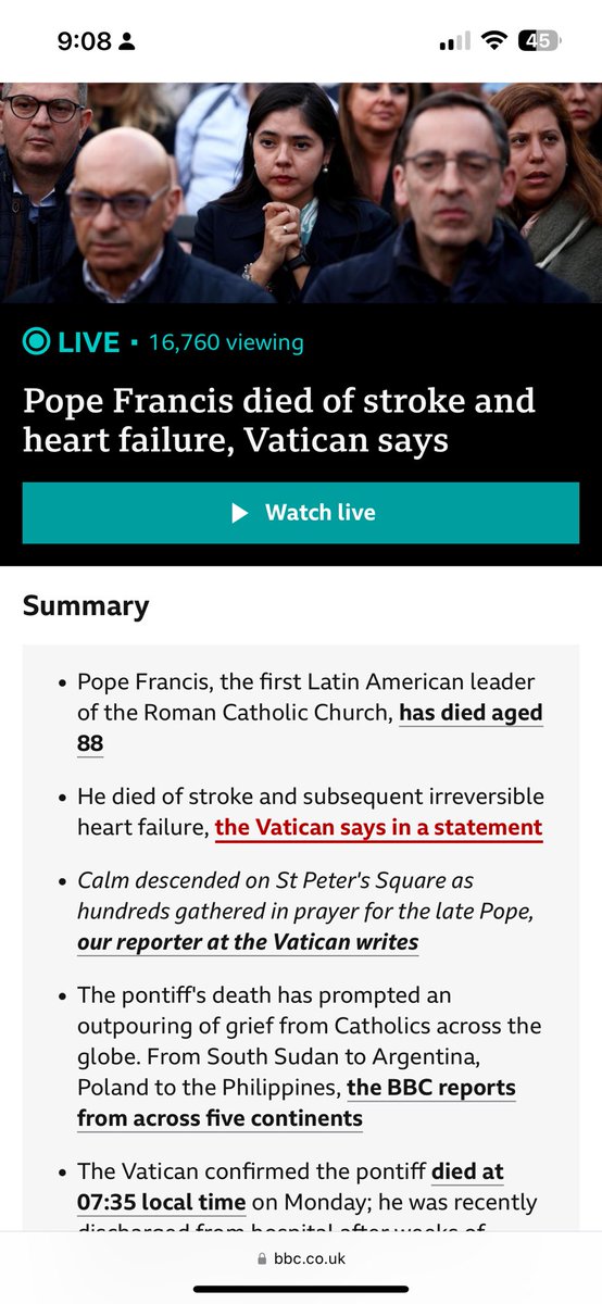 Camila Pantoja (@mcamilapantoja) on Twitter photo El vaticano confirma que el papa Francisco <a href="/Pontifex/">Pope Leo XIV</a> falleció de un ataque cerebrovascular (ACV) 🧠 segunda causa de muerte en el mundo.
Despedimos a un líder que hasta en su muerte nos enseña de prioridades 👉🏼El ACV debe ser una prioridad para la salud pública y para tod@s. El vaticano confirma que el papa Francisco <a href="/Pontifex/">Pope Leo XIV</a> falleció de un ataque cerebrovascular (ACV) 🧠 segunda causa de muerte en el mundo.
Despedimos a un líder que hasta en su muerte nos enseña de prioridades 👉🏼El ACV debe ser una prioridad para la salud pública y para tod@s.