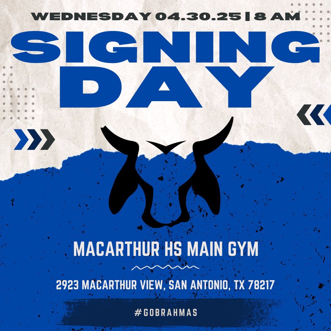 Don’t Miss It! 
Big Events - Back-to-Back Wednesday’s: 

🔵 Brahma Sports Night
🗓️ Wed, Apr 23 
🕕 6-8PM
📍Main Gym 

⚪️ Spring Signing Day 
🗓️ Wed, Apr 30 
🕗 8AM 
📍Main Gym 

#HornsUp🤘🏼 |  #GoBlue💙